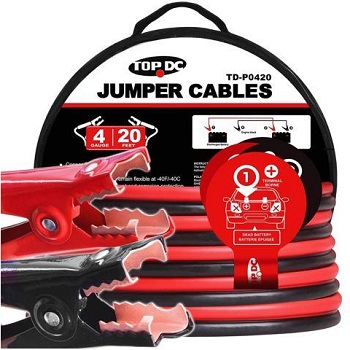 TOPDC Jumper Cables 4 Gauge 20 Feet Heavy Duty Booster Cables with Carry Bag