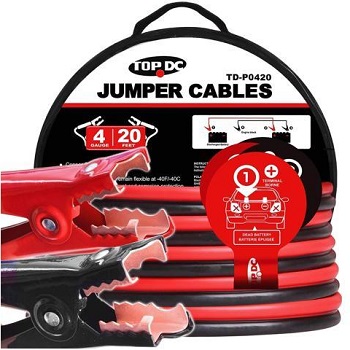 TOPDC Jumper Cables 4 Gauge 20 Feet Heavy Duty Booster Cables with Carry Bag